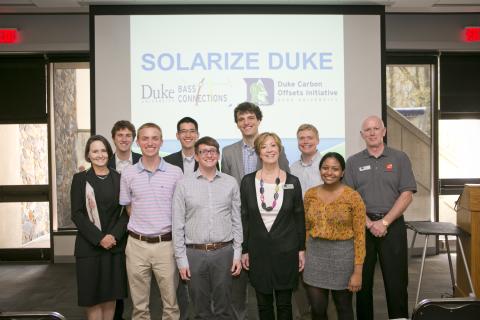 In the spring of 2015, the Bass Connections team hosted 4 workshops on residential solar, which were attended by hundreds of Duke staff and faculty. Photo of Solarize Duke team