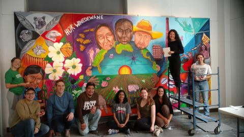 Students in front of the mural they painted for Farmworkers of NC class