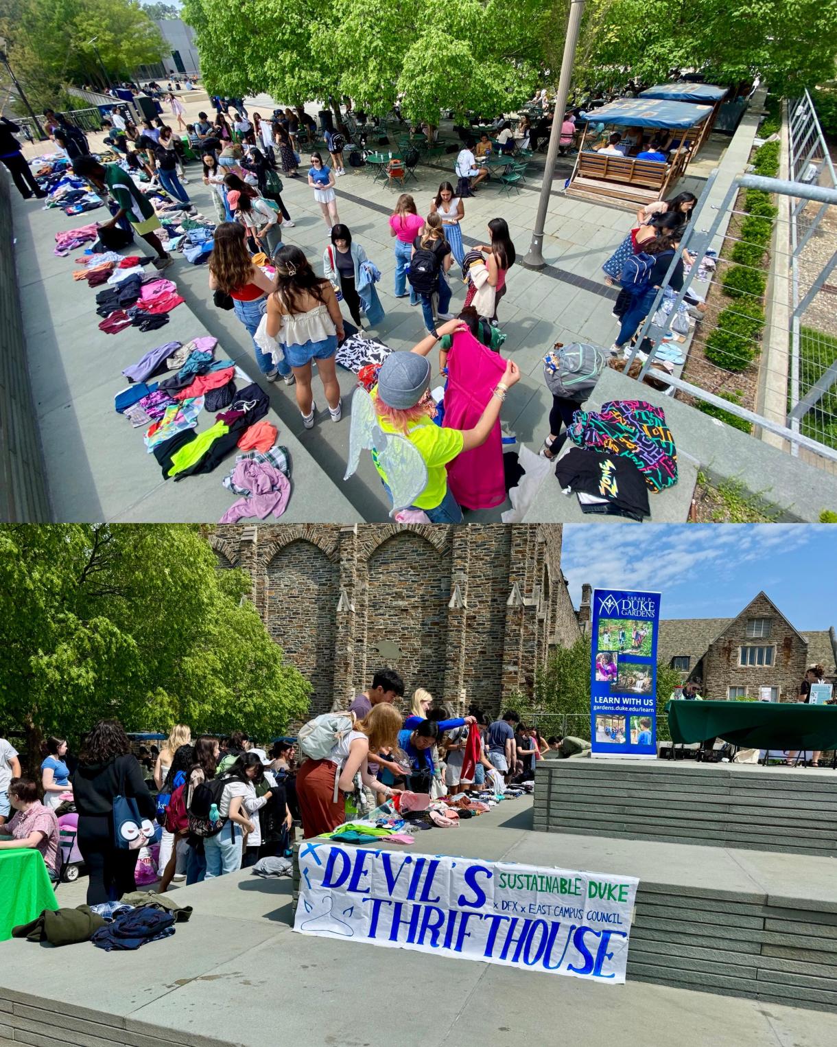 Devil's Thrifthouse on Bryan Center Plaza; crowd shopping